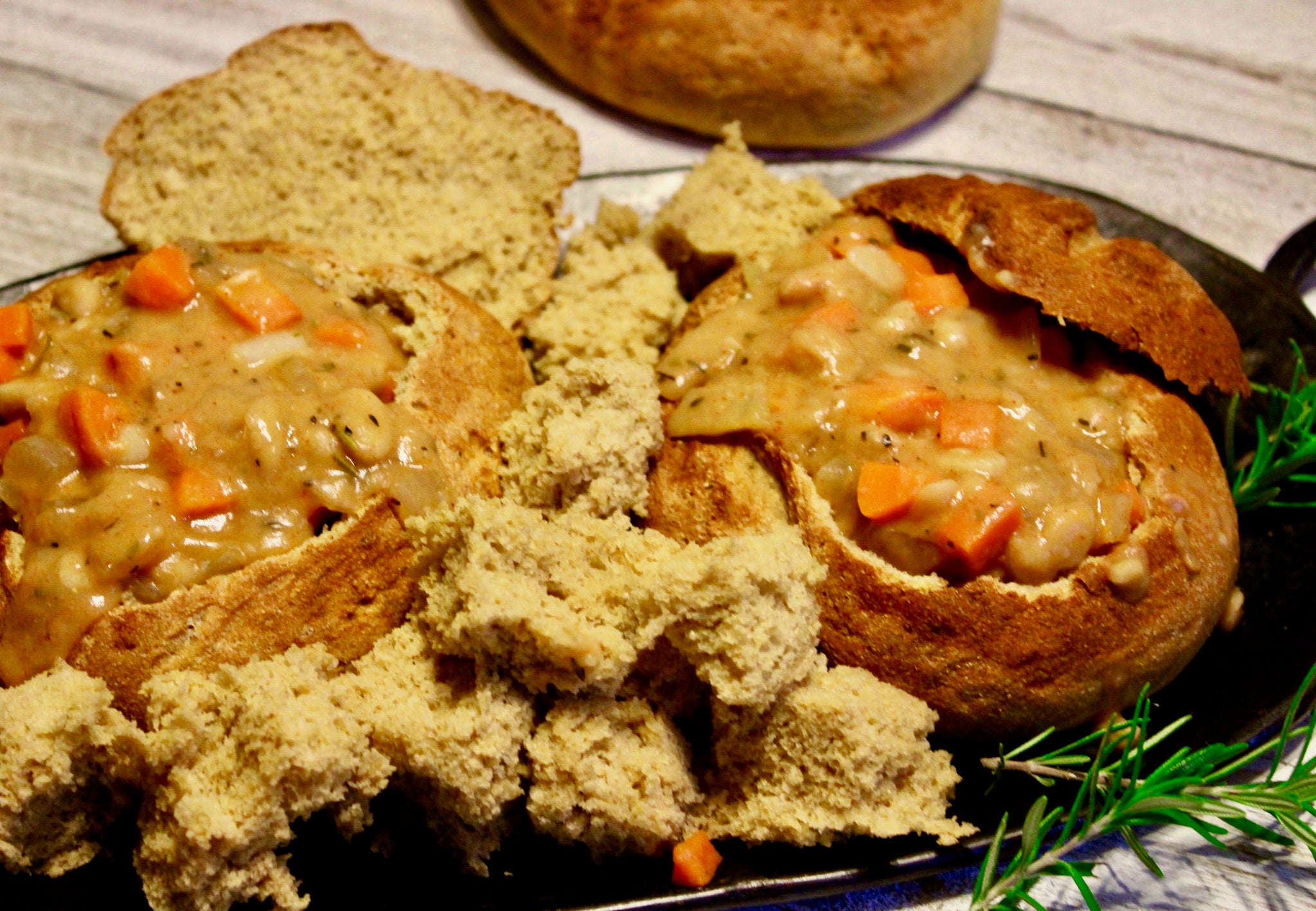 Creamy White Bean Soup with Bread Bowls